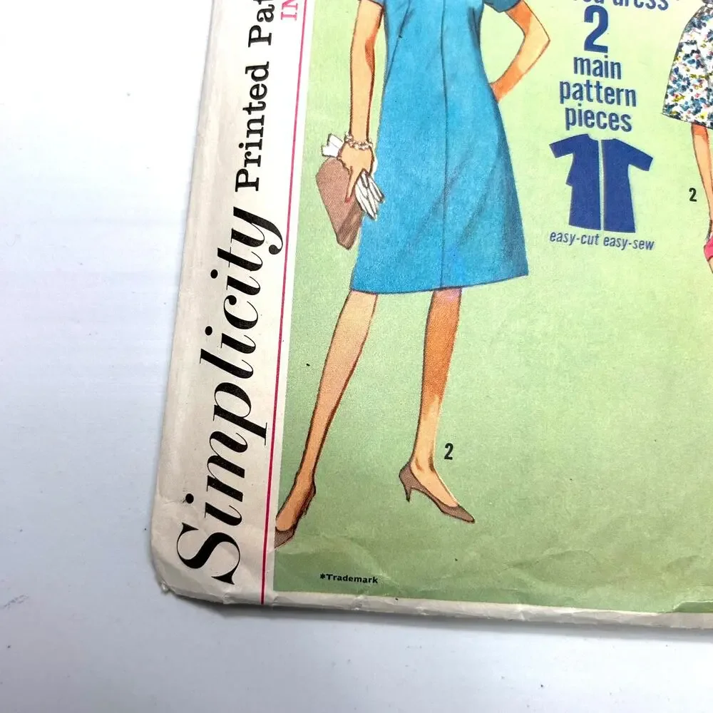 Simplicity Vintage 1965 Pattern #5985 Jiffy Raglan Sleeved Dress‎ Size 14.5